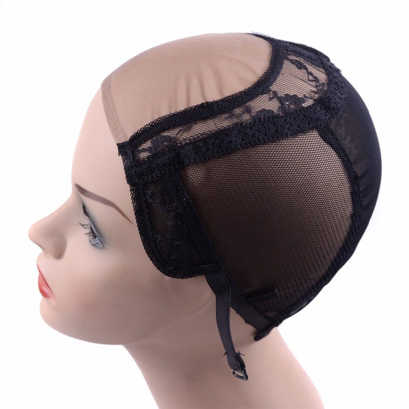 YANTAISIYU 4X4 Inch U Part Swiss Lace Wig Cap for Making Wigs with Adjustable Straps on the Back Glueless Hairnets (Black M) - Image 3